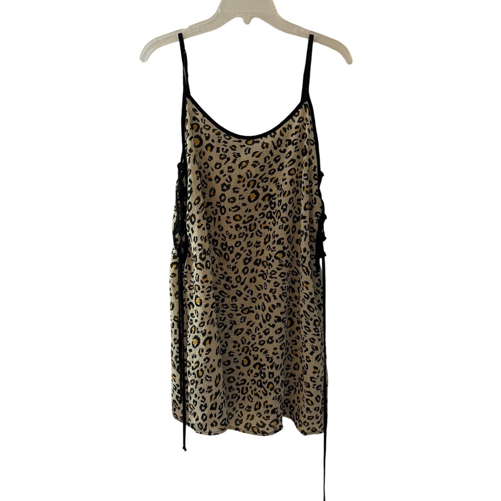 Xhilaration Leopard Print Lace Up Side Mini Dress Tan Black Yellow Medium